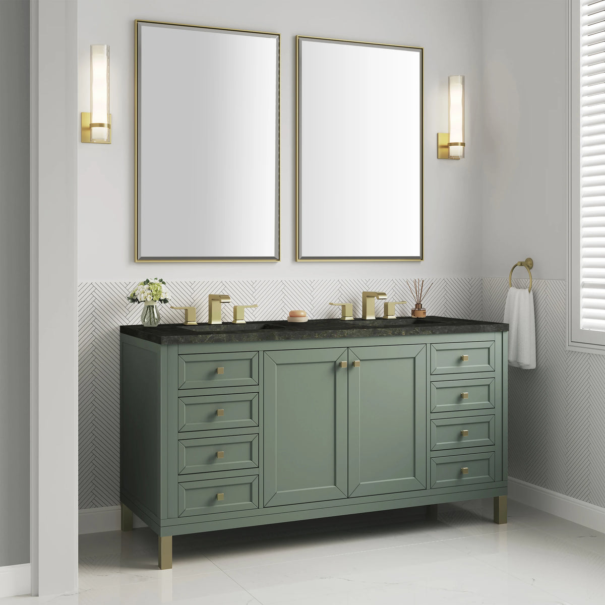 Chicago 60" Double Vanity, Smokey Celadon, w/ 3 CM Phantome Eclos Top, view 5