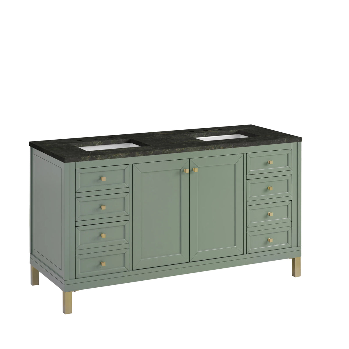 Chicago 60" Double Vanity, Smokey Celadon, w/ 3 CM Phantome Eclos Top, view 9