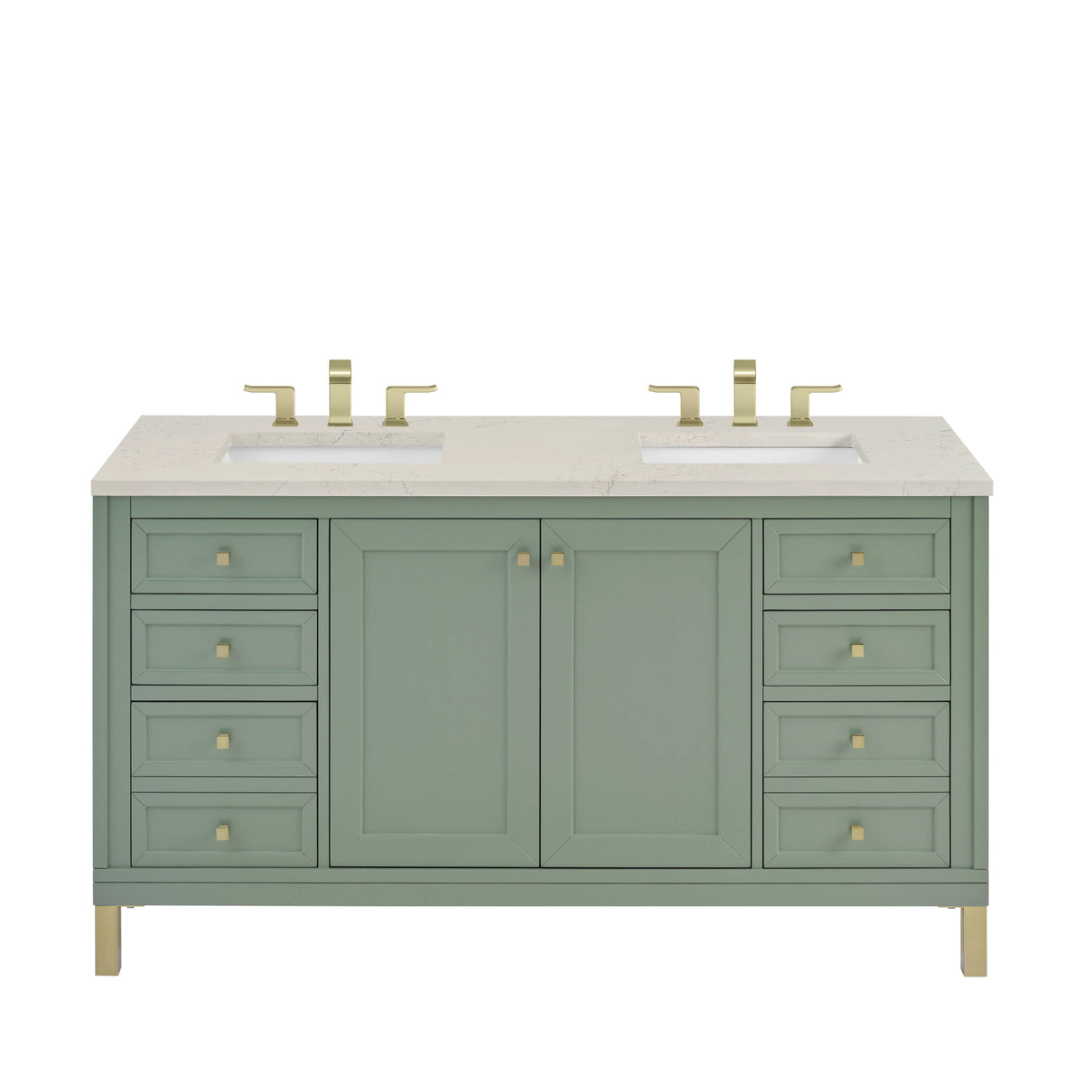Chicago 60" Double Vanity, Smokey Celadon, w/ 3 CM Siberian Silestone Top