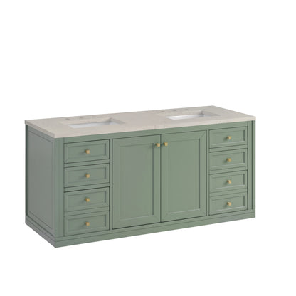 Chicago 60" Double Vanity, Smokey Celadon, w/ 3 CM Siberian Silestone Top, view 10