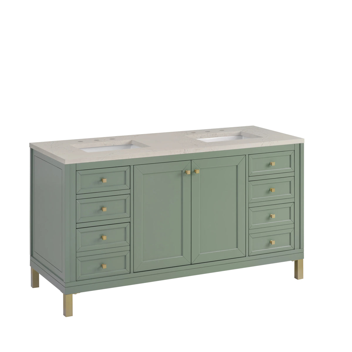 Chicago 60" Double Vanity, Smokey Celadon, w/ 3 CM Siberian Silestone Top, view 9