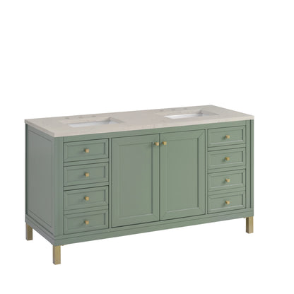Chicago 60" Double Vanity, Smokey Celadon, w/ 3 CM Siberian Silestone Top, view 9