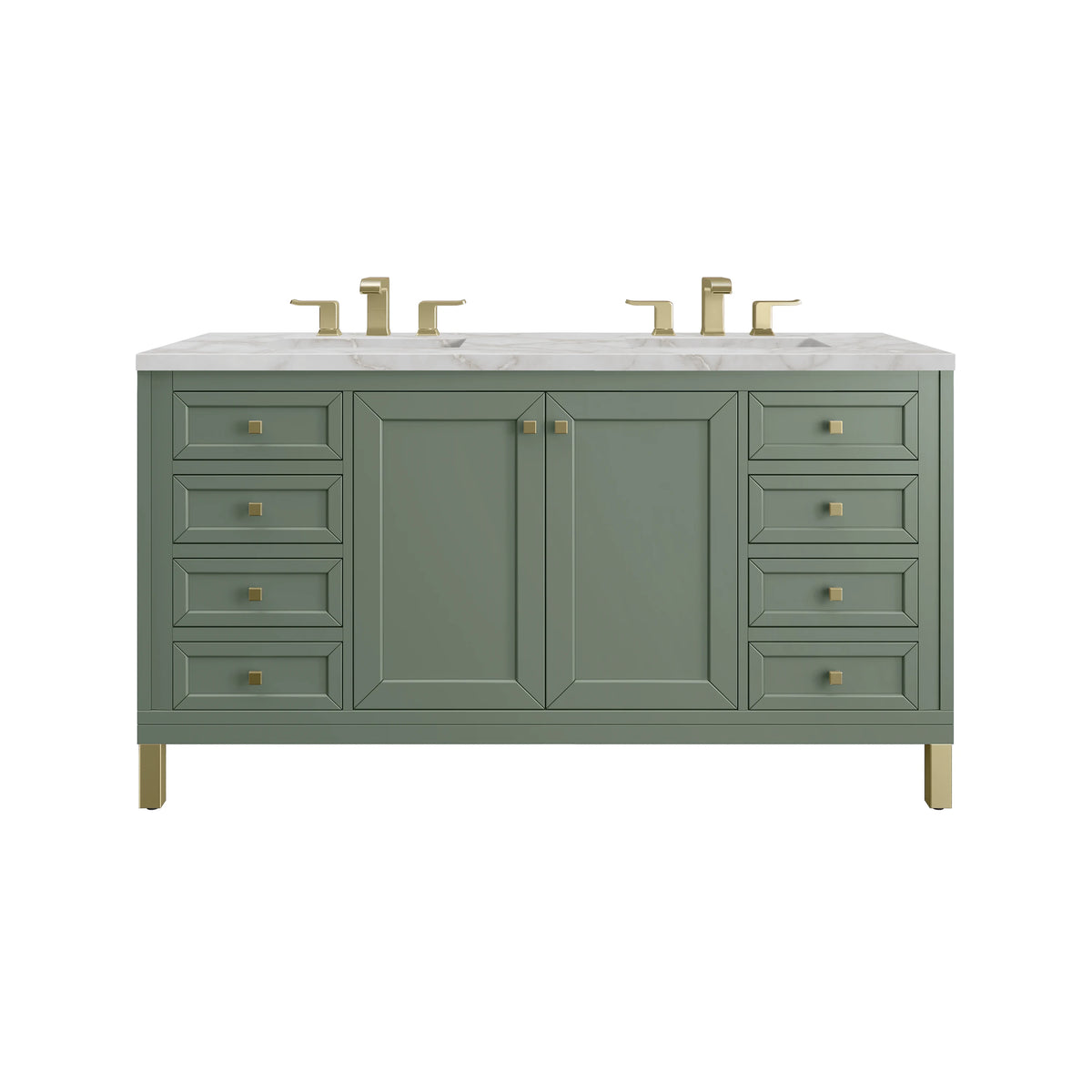 Chicago 60" Double Vanity, Smokey Celadon, w/ 3 CM Victorian Silver Silestone® Top