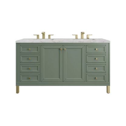 Chicago 60" Double Vanity, Smokey Celadon, w/ 3 CM Victorian Silver Silestone® Top