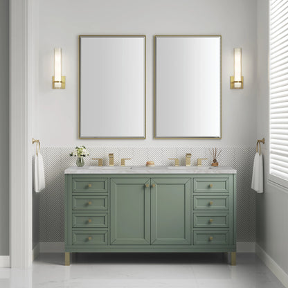 Chicago 60" Double Vanity, Smokey Celadon, w/ 3 CM Victorian Silver Silestone® Top, view 4