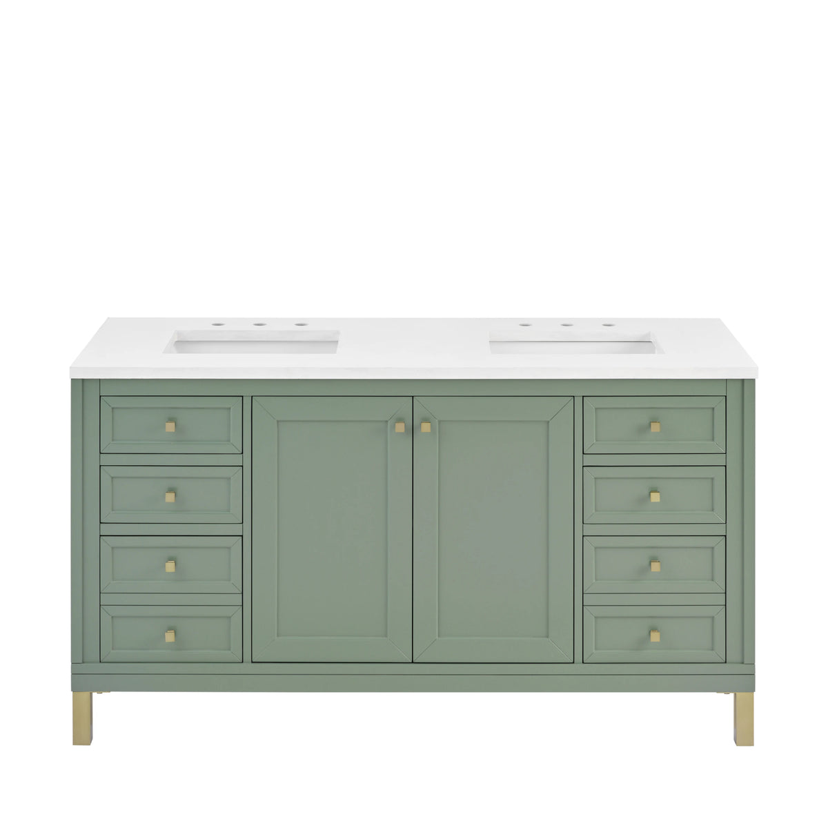 Chicago 60" Double Vanity, Smokey Celadon, w/ 3 CM White Zeus Silestone® Top, view 2