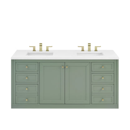 Chicago 60" Double Vanity, Smokey Celadon, w/ 3 CM White Zeus Silestone® Top, view 3