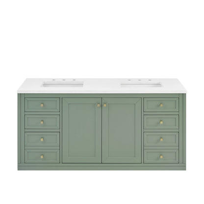 Chicago 60" Double Vanity, Smokey Celadon, w/ 3 CM White Zeus Silestone® Top, view 4