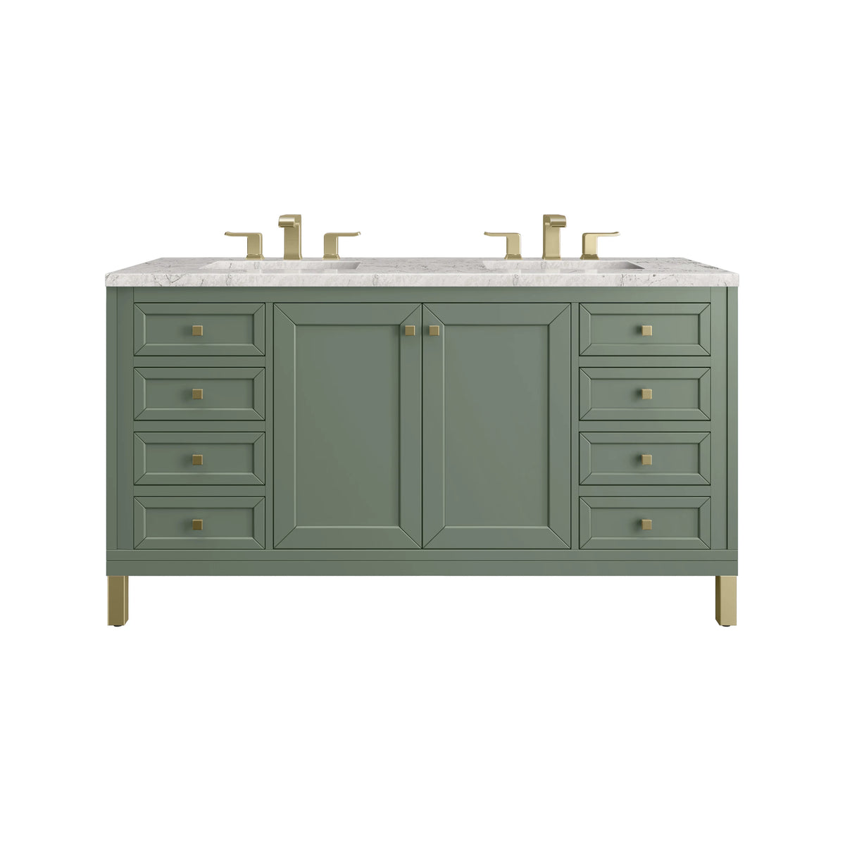Chicago 60" Double Vanity, Smokey Celadon, w/ 3 CM Eternal Jasmine Pearl Silestone® Top w/FreePower Wireless Charger