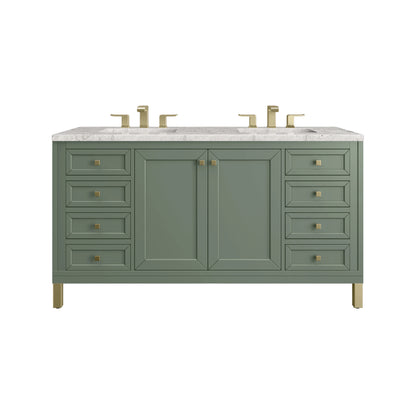 Chicago 60" Double Vanity, Smokey Celadon, w/ 3 CM Eternal Jasmine Pearl Silestone® Top w/FreePower Wireless Charger