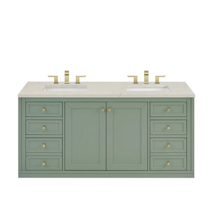 Chicago 60" Double Vanity, Smokey Celadon, w/ 3 CM Siberian Silestone Top w/FreePower Wireless Charger, view 2