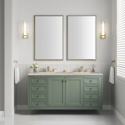 Chicago 60" Double Vanity, Smokey Celadon, w/ 3 CM Siberian Silestone Top w/FreePower Wireless Charger, view 6