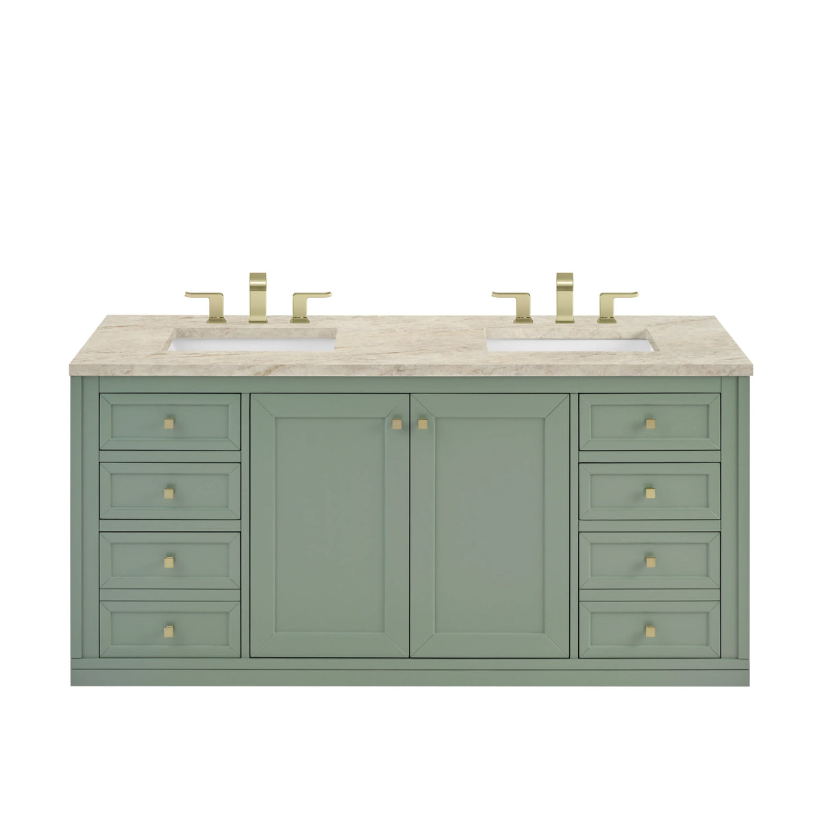 Chicago 60" Double Vanity, Smokey Celadon, w/ 3 CM Tajnar Eclos Top w/FreePower Wireless Charger, view 2