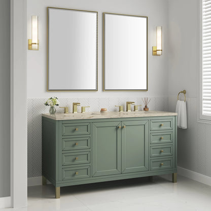 Chicago 60" Double Vanity, Smokey Celadon, w/ 3 CM Tajnar Eclos Top w/FreePower Wireless Charger, view 7