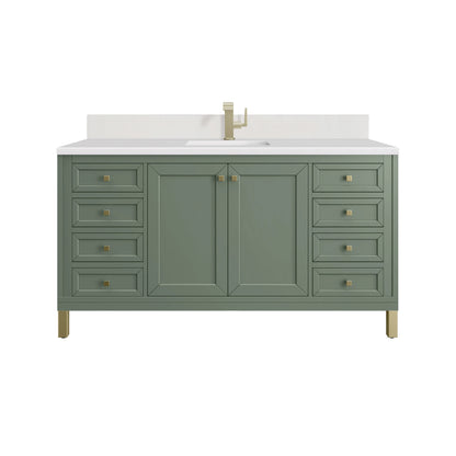 Chicago 60" Single Vanity, Smokey Celadon, w/ Single Hole 3CM White Zeus Silestone® Top & Backsplash