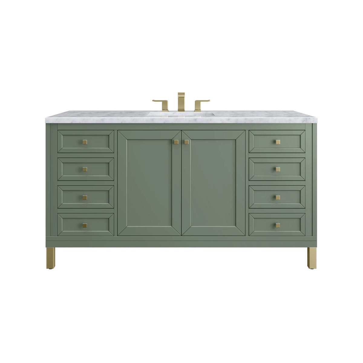 Chicago 60" Single Vanity, Smokey Celadon, w/ 3 CM Carrara Marble Top