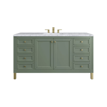 Chicago 60" Single Vanity, Smokey Celadon, w/ 3 CM Carrara Marble Top