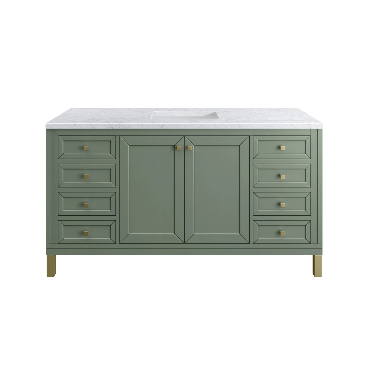 Chicago 60" Single Vanity, Smokey Celadon, w/ 3 CM Carrara Marble Top, view 2