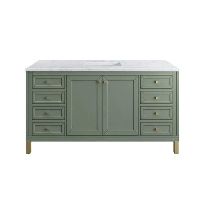 Chicago 60" Single Vanity, Smokey Celadon, w/ 3 CM Carrara Marble Top, view 2