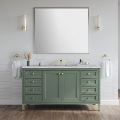 Chicago 60" Single Vanity, Smokey Celadon, w/ 3 CM Carrara Marble Top, view 5