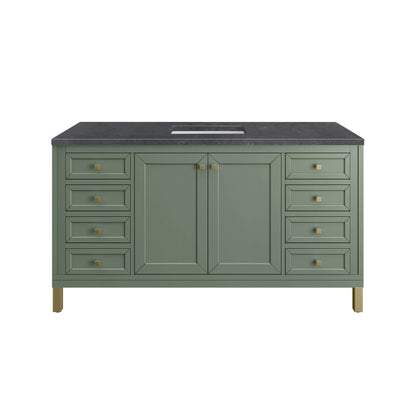 Chicago 60" Single Vanity, Smokey Celadon, w/ 3 CM Charcoal Soapstone Silestone® Top, view 2