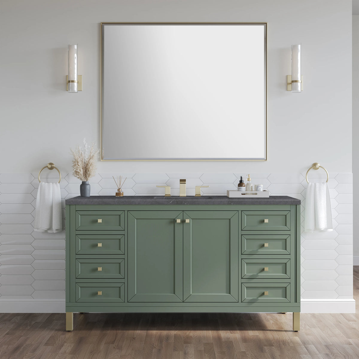 Chicago 60" Single Vanity, Smokey Celadon, w/ 3 CM Charcoal Soapstone Silestone® Top, view 5