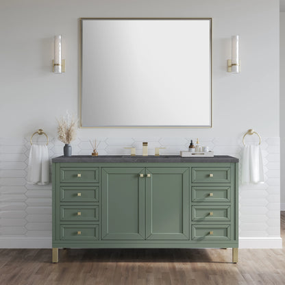 Chicago 60" Single Vanity, Smokey Celadon, w/ 3 CM Charcoal Soapstone Silestone® Top, view 5