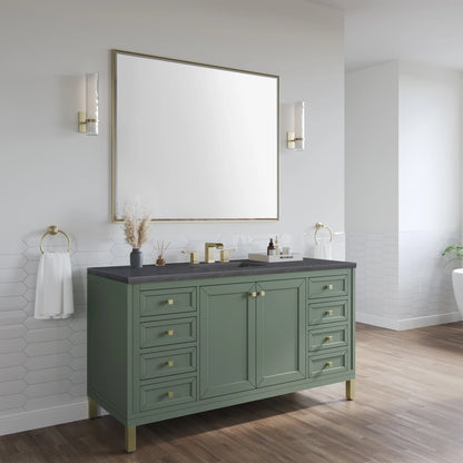 Chicago 60" Single Vanity, Smokey Celadon, w/ 3 CM Charcoal Soapstone Silestone® Top, view 6