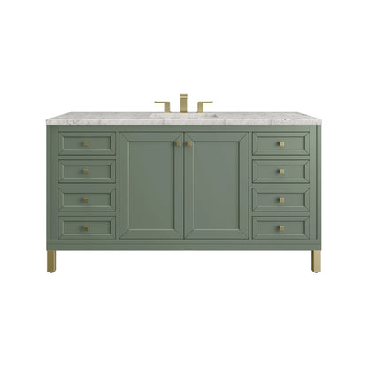 Chicago 60" Single Vanity, Smokey Celadon, w/ 3 CM Eternal Jasmine Pearl Silestone® Top