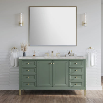 Chicago 60" Single Vanity, Smokey Celadon, w/ 3 CM Victorian Silver Silestone® Top, view 4