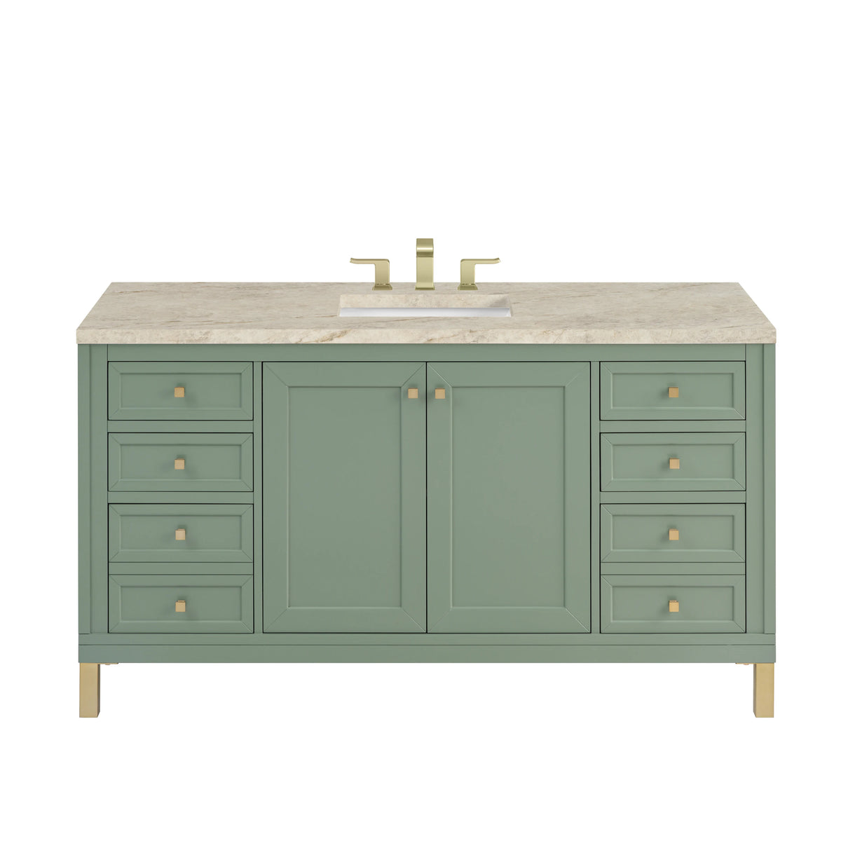 Chicago 60" Single Vanity, Smokey Celadon, w/ 3 CM Tajnar Eclos Top w/FreePower Wireless Charger