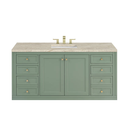 Chicago 60" Single Vanity, Smokey Celadon, w/ 3 CM Tajnar Eclos Top w/FreePower Wireless Charger, view 2