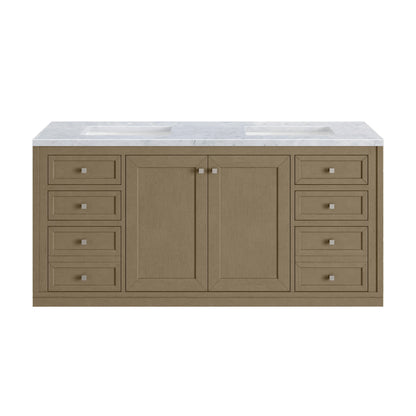 Chicago 60" Double Vanity, Walnut Whisper, w/ 3 CM Carrara Marble Top, view 4