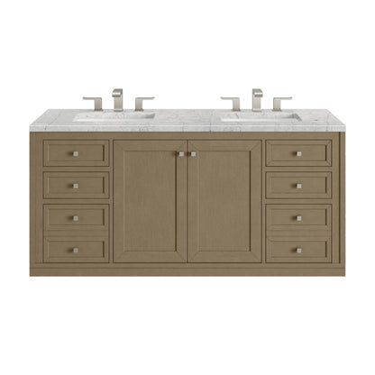 Chicago 60" Double Vanity, Walnut Whisper, w/ 3 CM Eternal Jasmine Pearl Silestone® Top, view 3