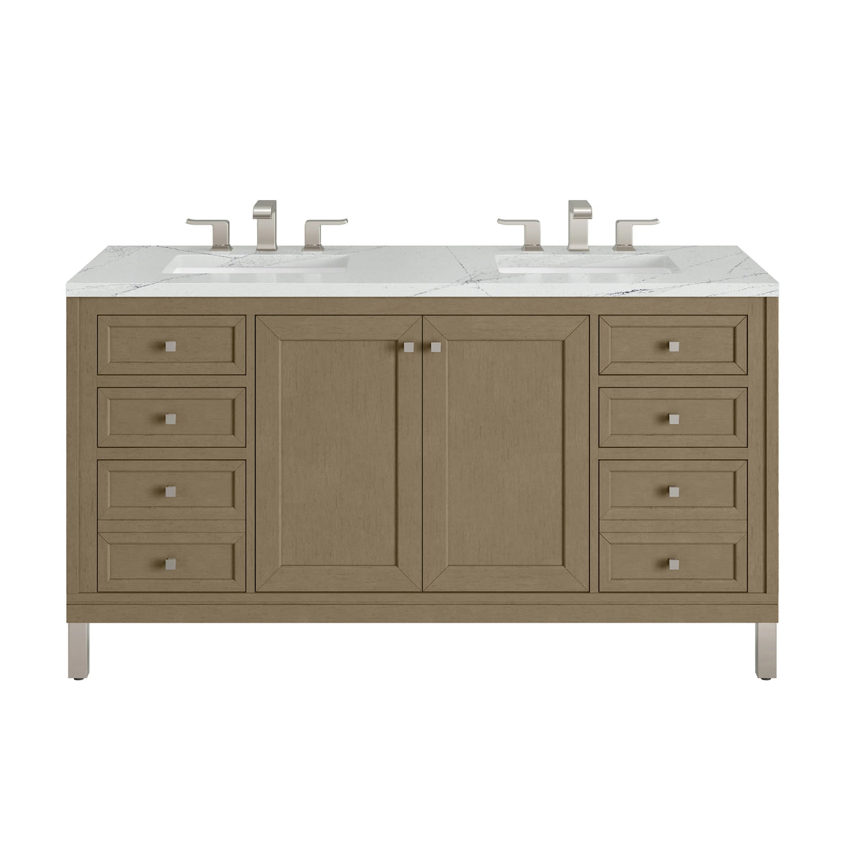 Chicago 60" Double Vanity, Walnut Whisper, w/ 3 CM Ethereal Noctis Silestone® Top