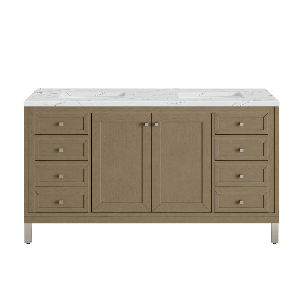 Chicago 60" Double Vanity, Walnut Whisper, w/ 3 CM Ethereal Noctis Silestone® Top, view 2