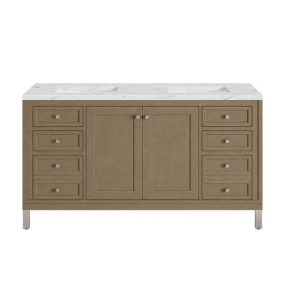 Chicago 60" Double Vanity, Walnut Whisper, w/ 3 CM Ethereal Noctis Silestone® Top, view 2