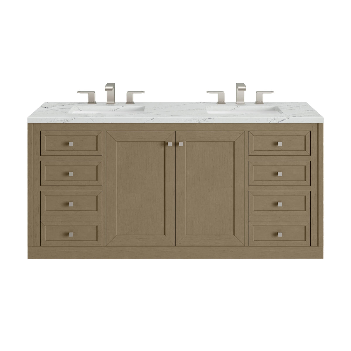 Chicago 60" Double Vanity, Walnut Whisper, w/ 3 CM Ethereal Noctis Silestone® Top, view 3