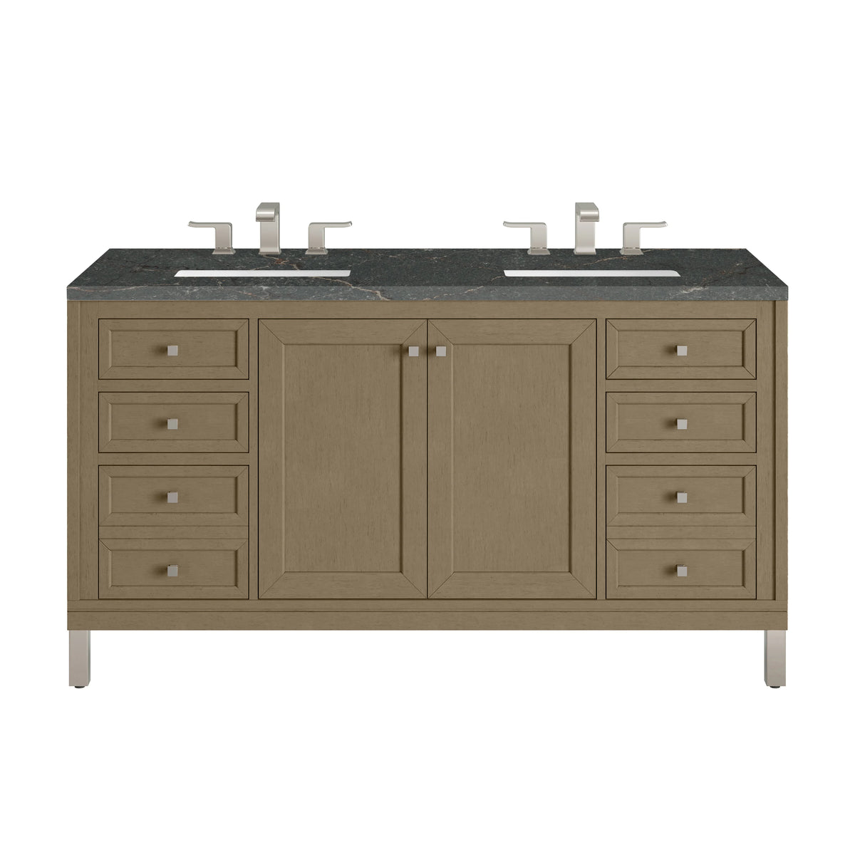 Chicago 60" Double Vanity, Walnut Whisper, w/ 3 CM Parisien Bleu Silestone® Top