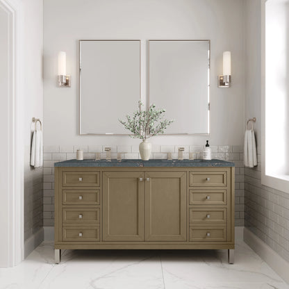 Chicago 60" Double Vanity, Walnut Whisper, w/ 3 CM Parisien Bleu Silestone® Top, view 3