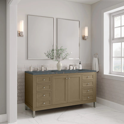Chicago 60" Double Vanity, Walnut Whisper, w/ 3 CM Parisien Bleu Silestone® Top, view 4