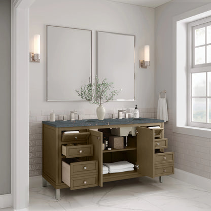Chicago 60" Double Vanity, Walnut Whisper, w/ 3 CM Parisien Bleu Silestone® Top, view 5