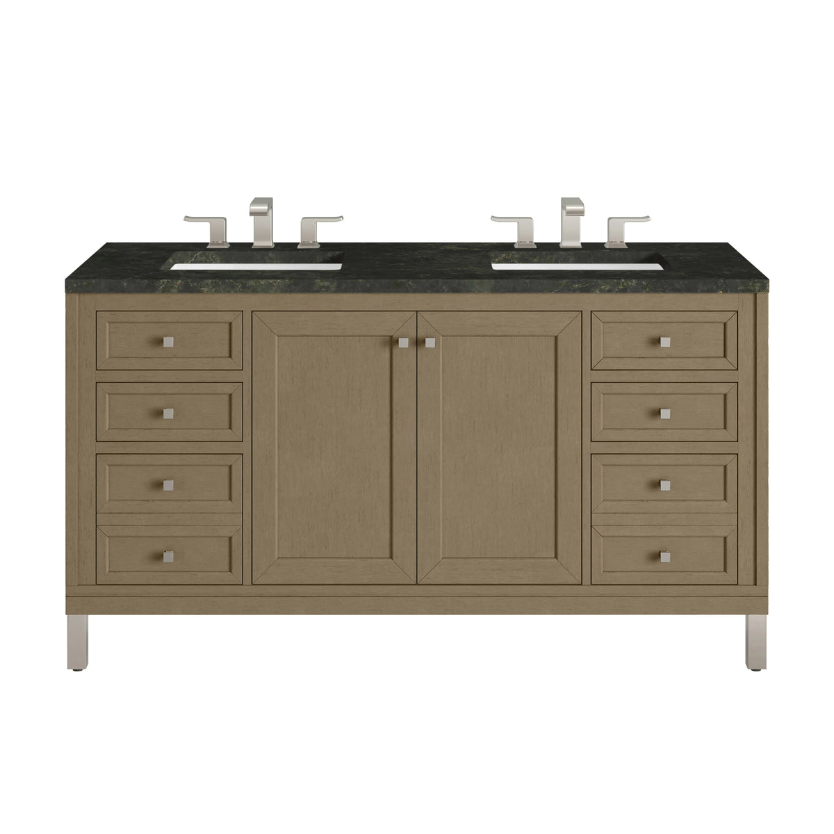 Chicago 60" Double Vanity, Walnut Whisper, w/ 3 CM Phantome Eclos Top