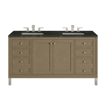 Chicago 60" Double Vanity, Walnut Whisper, w/ 3 CM Phantome Eclos Top