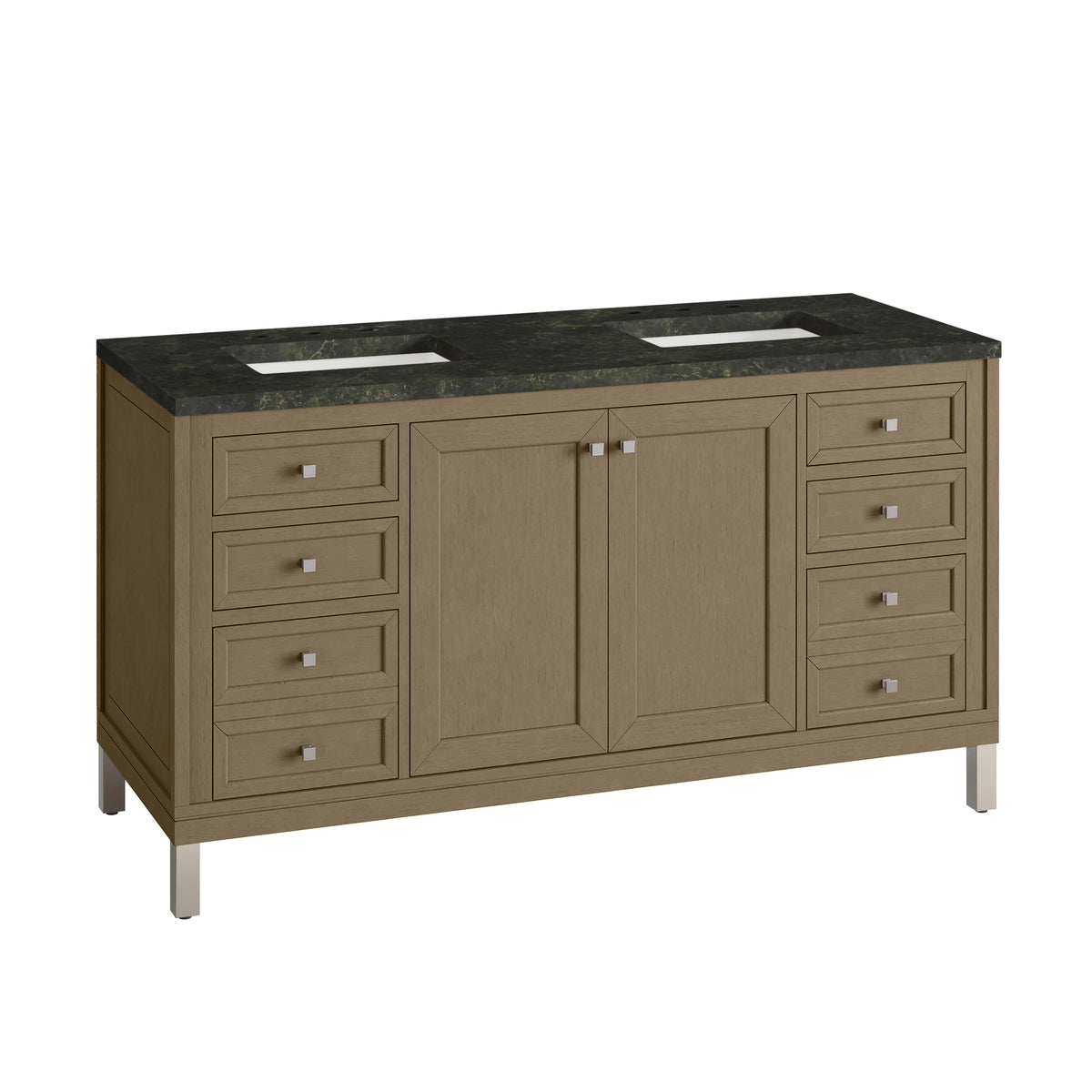 Chicago 60" Double Vanity, Walnut Whisper, w/ 3 CM Phantome Eclos Top, view 15