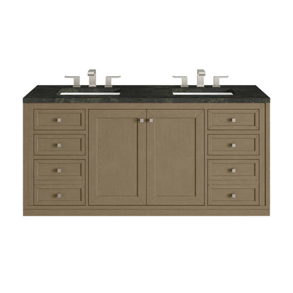 Chicago 60" Double Vanity, Walnut Whisper, w/ 3 CM Phantome Eclos Top, view 2