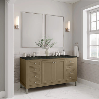 Chicago 60" Double Vanity, Walnut Whisper, w/ 3 CM Phantome Eclos Top, view 6
