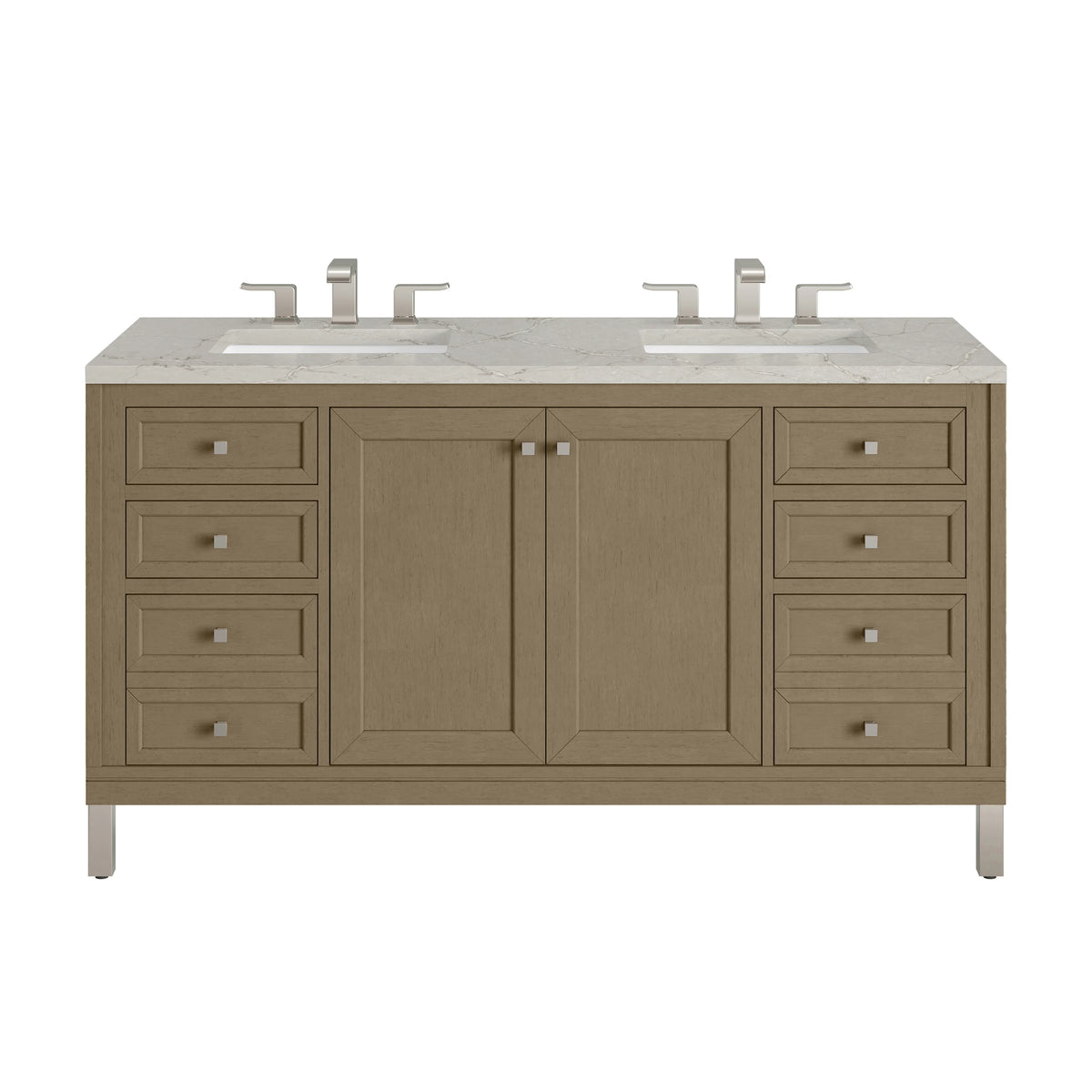 Chicago 60" Double Vanity, Walnut Whisper, w/ 3 CM Victorian Silver Silestone® Top