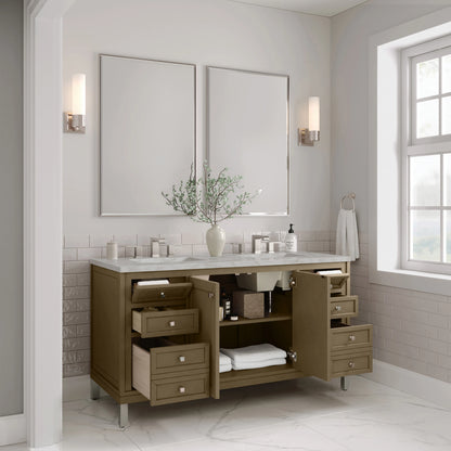 Chicago 60" Double Vanity, Walnut Whisper, w/ 3 CM Victorian Silver Silestone® Top, view 5