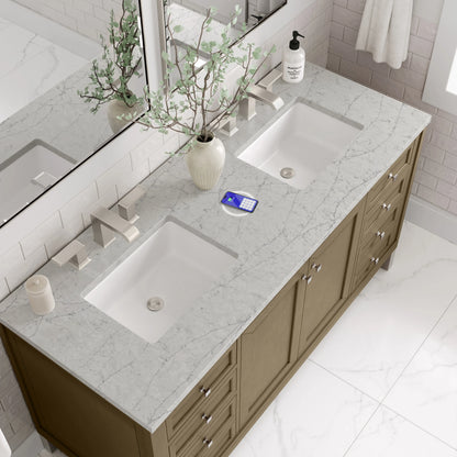 Chicago 60" Double Vanity, Walnut Whisper, w/ 3 CM Eternal Jasmine Pearl Silestone® Top w/FreePower Wireless C, view 16